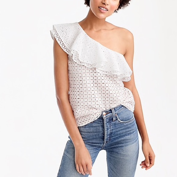 J. Crew Tops - J. Crew One-Shoulder Ruffle Top In Eyelet